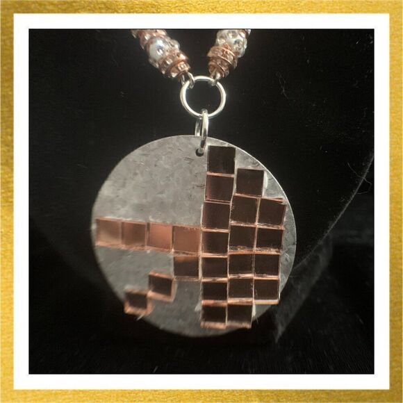 HAND CRAFTED Galvanized Metal PENDANT Polymer Clay Rhinestone Beads NECKLACE - Picture 2 of 2